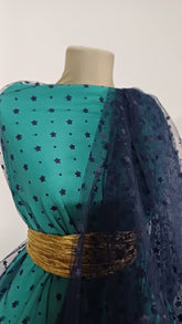 Tull elastic Bleumarin cu Stelute de catifea DAN033